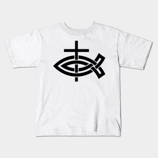 Christian cross and fish sign Kids T-Shirt